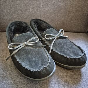Cozy Gray Moccasin Slippers